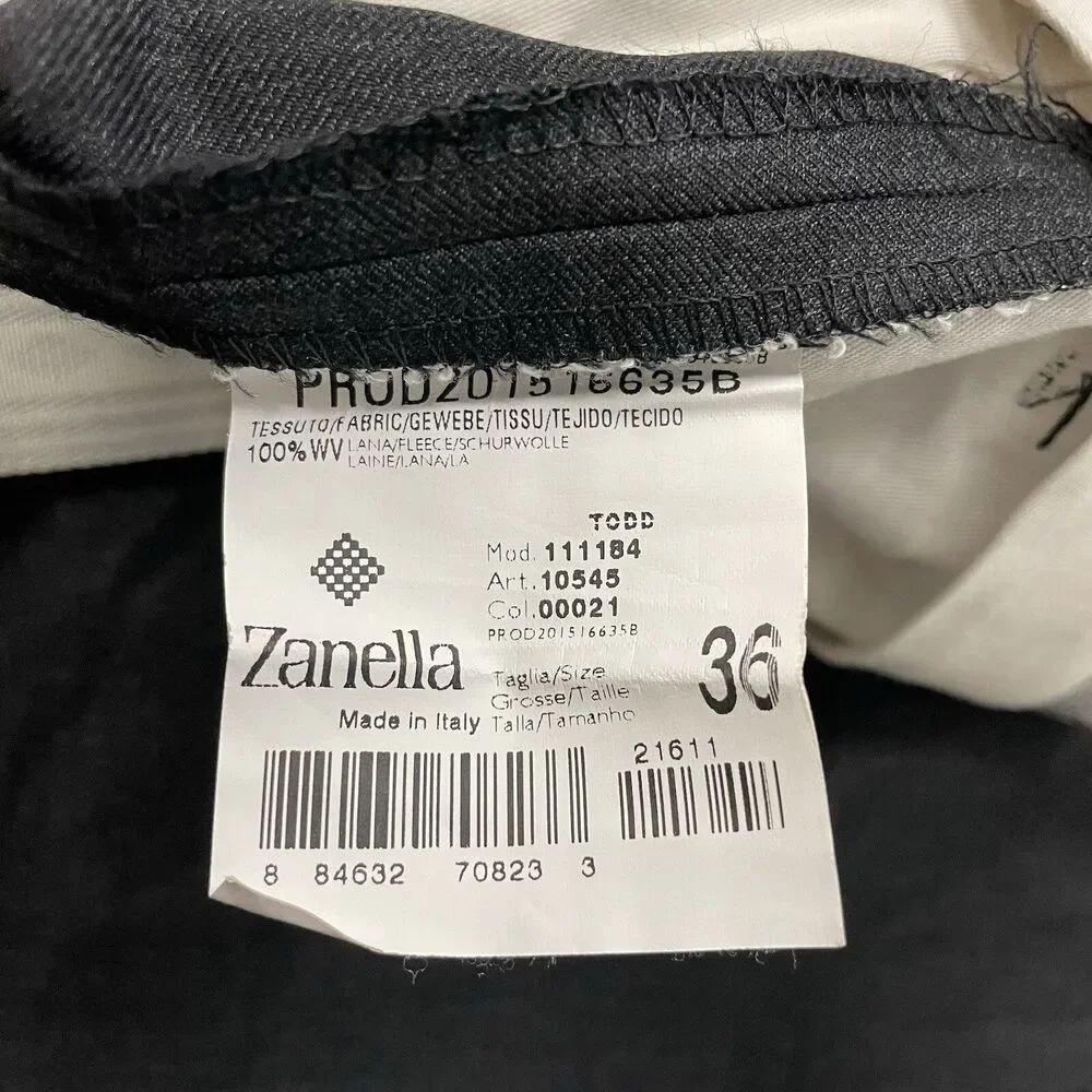 Zanella Todd Men's W36 x L30 Dark Grey Wool Flat Front Cuffed Dress Pants